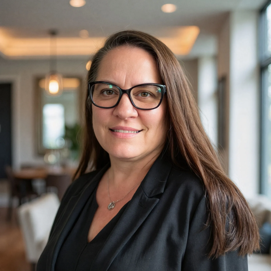Smiling professional woman with glasses in office