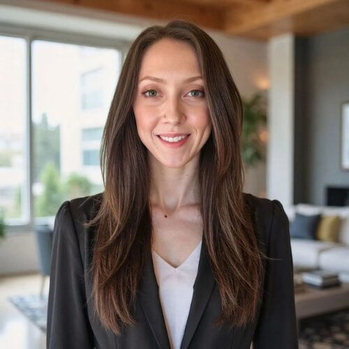 Professional woman smiling in modern office